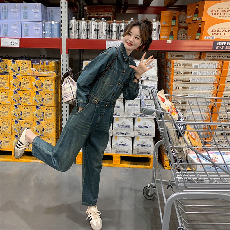 时尚显瘦牛仔连体裤女长裤春季新款高腰修身休闲裤，女装连体裤，秋水欣儿