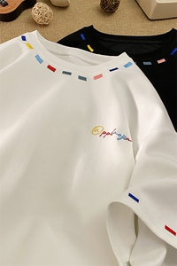 特批P30无差价25夏季曼巴棉潮流撞色彩色刺绣大码短袖T恤男T5371图片