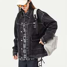 春款男女牛仔夹克工装口袋中性风字母贴标外套大码M-4XLJK5P60，男装夹克，星座1013-1