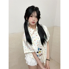 TC595-P45夏季潮牌趣味卡通刺绣短袖衬衫男女宽松情侣百搭衬衣，女装衬衫，星座617A-2