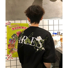 万针全刺绣工艺高品质260克纯棉双纱美式宽松百搭短袖T恤特P33，男装T恤，电商A486-1