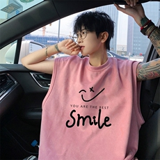 ！2025夏季新款男士麂皮绒无袖T恤情侣简约背心TLBX19特P18，男装T恤，电商B220
