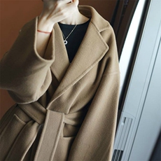 2024年秋季简约慵懒风百搭时尚侧开叉羊毛大衣，女装双面呢大衣，荣图大衣