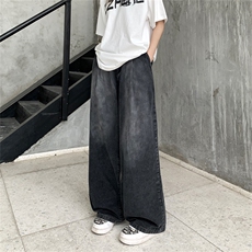 9225A高品质纯棉复古做旧水洗工装裤男女半松紧宽松直筒长裤P58，女装休闲裤，星座309B-2