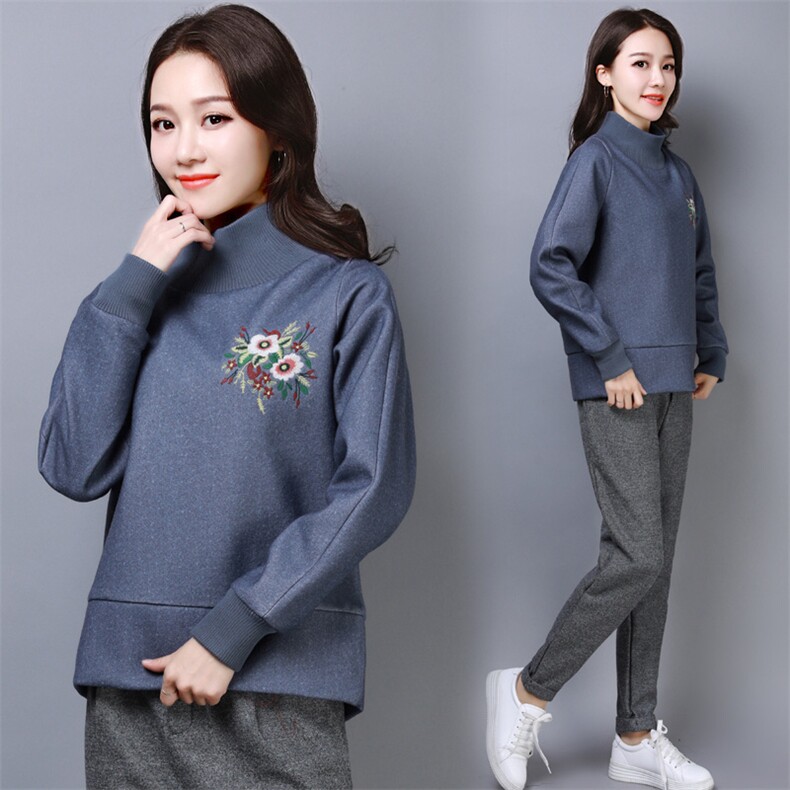 冬季绣花呢料上衣气质优雅休闲新款复古简约保暖舒适，女装卫衣/绒衫，奕阳依阁