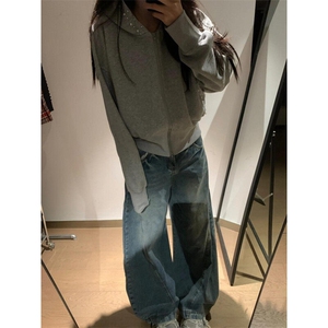 【有货】N1057HH-特P55 蓝色弯刀牛仔裤男女同款阔腿裤子图片