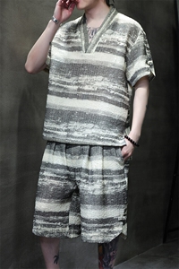 2025春季新款风男装新中式盘扣休闲套装短袖+短裤 A96-P105图片