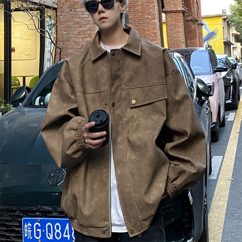 美式复古皮衣外套男春秋季潮牌痞帅宽松PU皮夹克 J2516 P95 控128图片