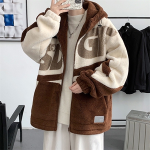 冬款港风加棉加厚撞色棉衣羊羔绒连帽外套男士 8120-P130控价168图片
