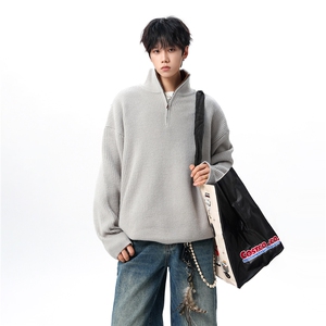 8XL-M立领半拉链毛衣男大码慵懒风宽松日系针织衫外套MY19002P78图片