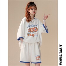 中性风2023夏季新款假两件字母印花运动休闲套装TZ877p65控78，男装休闲套装，A247A