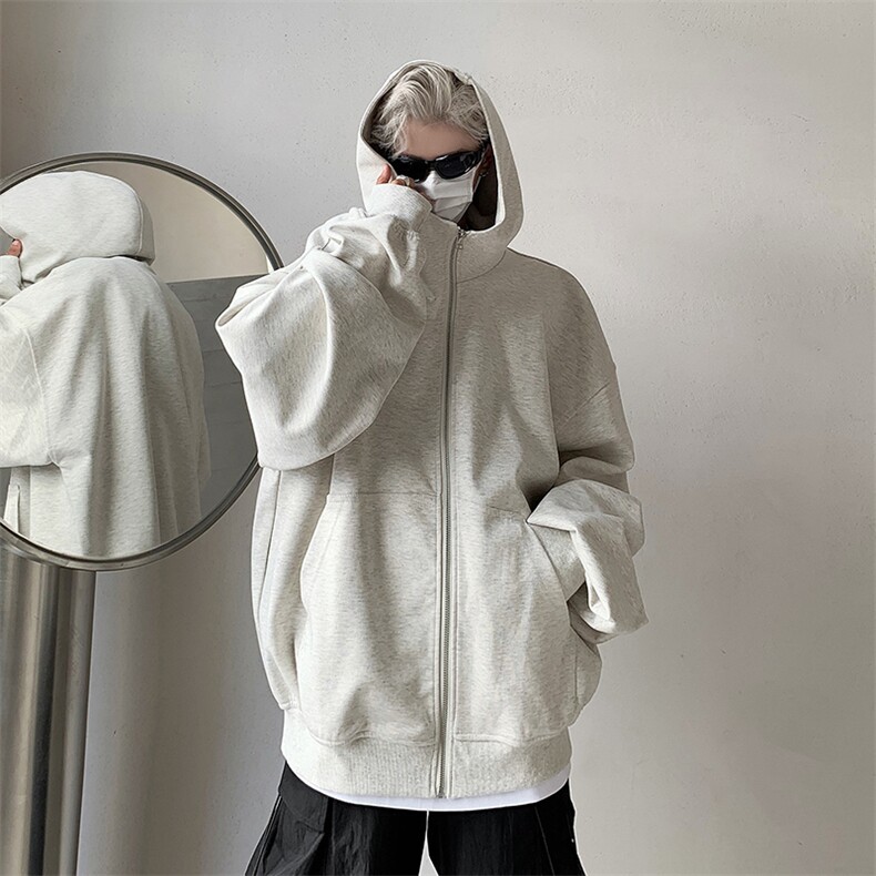 美式双拉链设计重磅百搭宽松落肩连帽开衫卫衣B289-WY3016-特P68，男装卫衣，电商B289