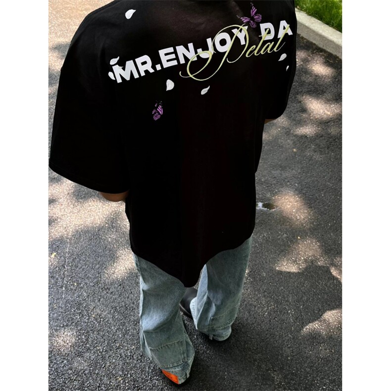 网图有货夏季飘落花瓣蝴蝶刺绣短袖T恤男女情侣纯棉上衣A571-P35，男装T恤，星座1505