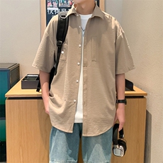 24年港风夏款工装纯色宽松短袖衬衫男CS116P40，男装衬衫，星座1204-3