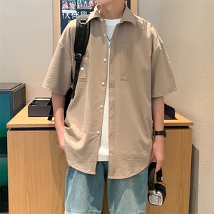 24年港风夏款工装纯色宽松短袖衬衫男CS116 P40图片
