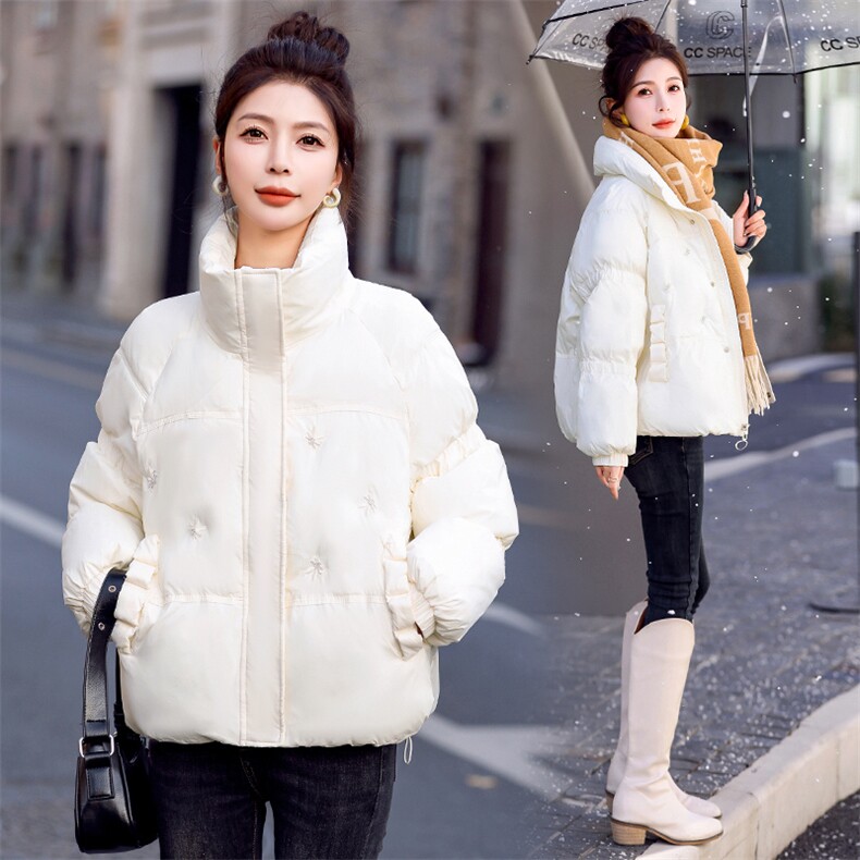 现货新款短款棉服休闲通列保暖百搭重工艺减龄韩版小个子外套棉衣，女装棉衣/棉服，韩美纤衣