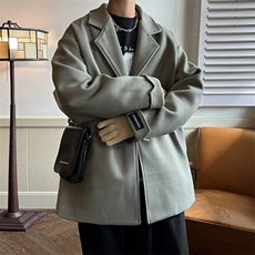 冬季港风中长款毛呢大衣男女呢料夹克潮宽松外套A071-F03-P125，男装夹克，电商A071