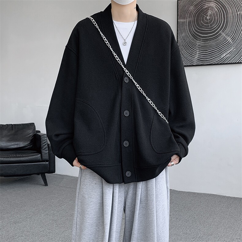 8XL-M春季开衫V领卫衣男港风日系慵懒风痞帅长袖上衣服外套KS001,女装短外套,电商B312