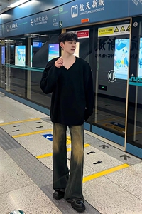 美式ins高街hiphop微喇重工艺水洗复古蓝牛仔裤货号K2322-1P60图片