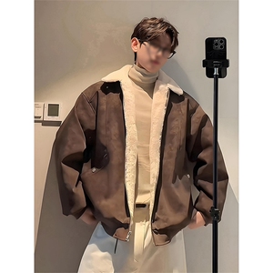 现货冬季美拉德毛领雾面PU皮棉服加绒加厚保暖百搭设计款情侣棉衣图片