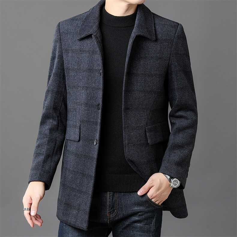 男士派克服外套休闲翻领羽绒内胆毛呢大衣尼克服风衣,男装毛呢大衣,电商B360