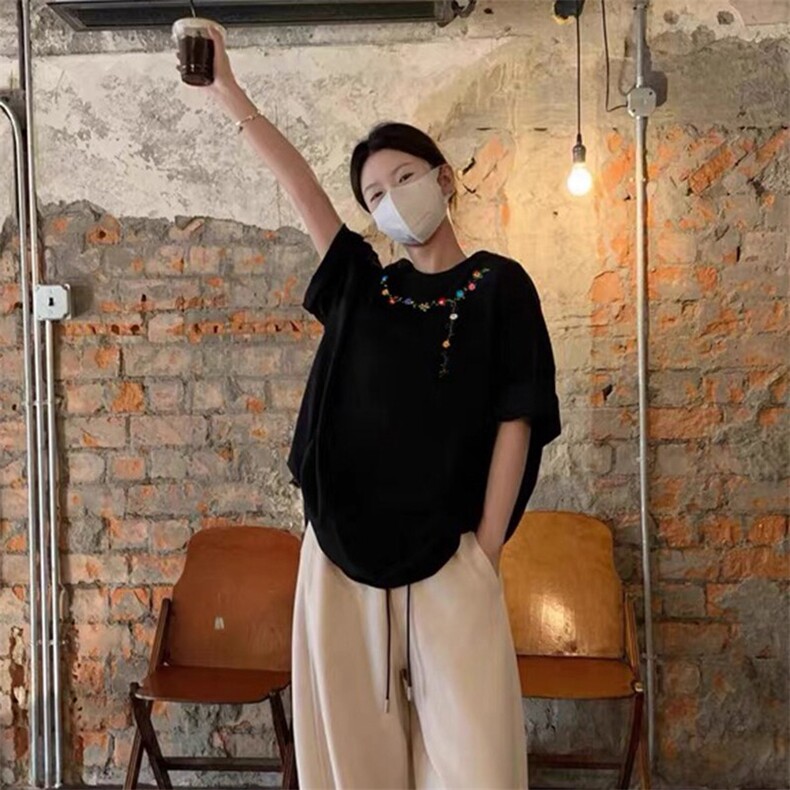 万针全刺绣工艺抖音得物高品质260克重磅纯棉双纱美式高街短袖T恤,男装T恤,电商A486