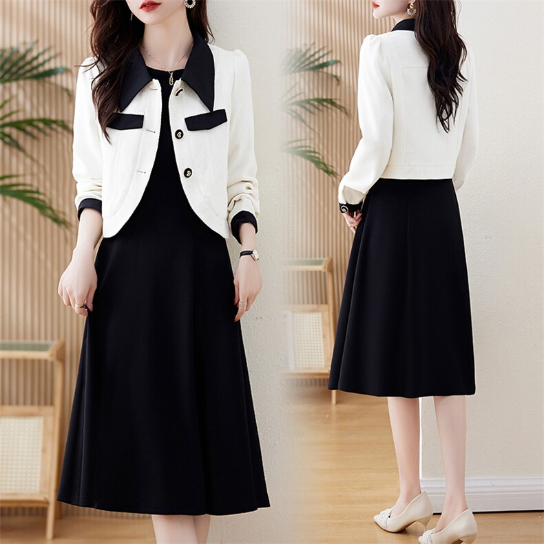 小香风气质修身套装2025春秋新款法式高级感外套A字连衣裙两件套，女装套装/套裙，欣贝拉