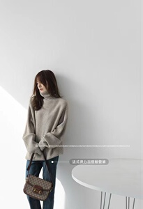 慵懒风q气质潮流高领毛衣女秋冬女装复古中长款宽松针织上衣图片