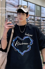 1港风休闲运动情侣大码M-5XL潮爱心印花短袖T恤男DT7835P25控38，男装T恤，星座226-2