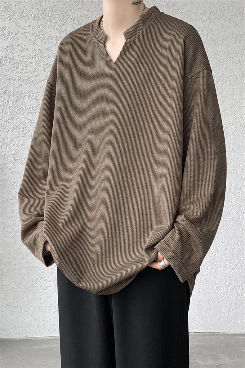 8XL-M长袖打底衫T恤V领针织体恤麦穗条卫衣加肥加大码TX3102特P35,男装T恤,电商B238