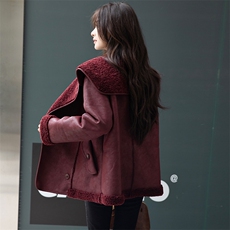 2024冬季新款羊羔毛大衣时尚年轻皮毛一体外套女中长款韩版大衣，女装羊羔毛/颗粒绒，美拉德工厂直营店