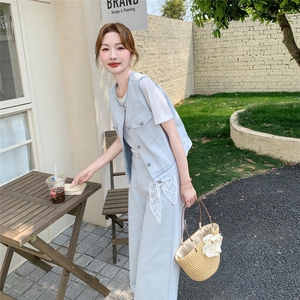 减龄氛围感马甲T恤阔腿裤套装女夏三件套韩系夏日穿搭流行巨好看图片