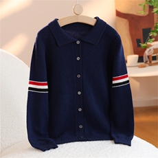 2025年秋季新款POLO领红蓝条袖针织羊毛衫舒适休闲百搭，童装儿童羊毛衫，群鹿羊绒