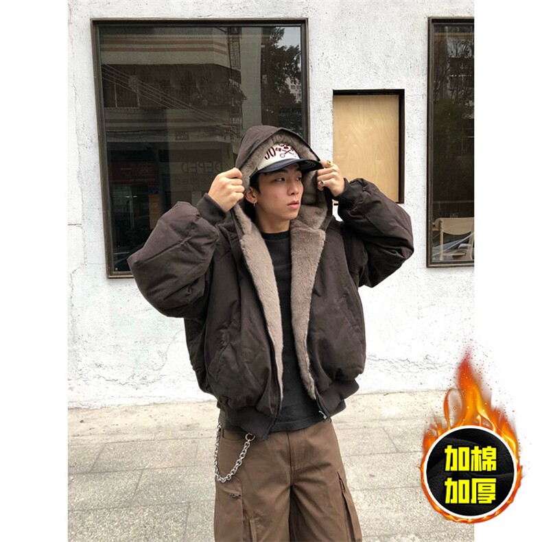 两面穿现货重磅短款座山雕棉衣男女双面穿毛毛绒棉服加厚外套,男装棉衣,电商A443