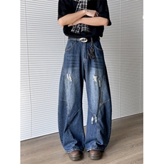 2025新款磨破解构风阔腿牛仔裤美式高街直筒潮流男现货K8457-P50，男装牛仔裤，星座512-3