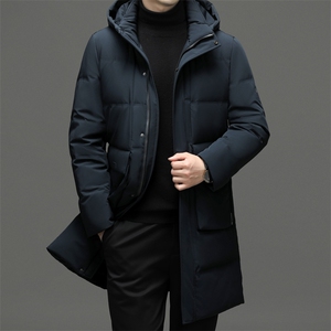2023年新款冬季加厚保暖可脱卸帽外套中年男装休闲中长款羽绒服
