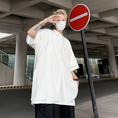 2023夏季新款港风纯色简约潮流百搭翻领短袖衬衫五分袖ZC273-P30，男装衬衫，星座313A(原308A-2)