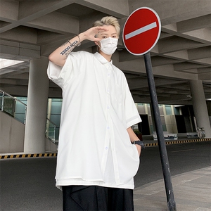 2023夏季新款港风纯色简约潮流百搭翻领短袖衬衫五分袖 ZC273-P30图片
