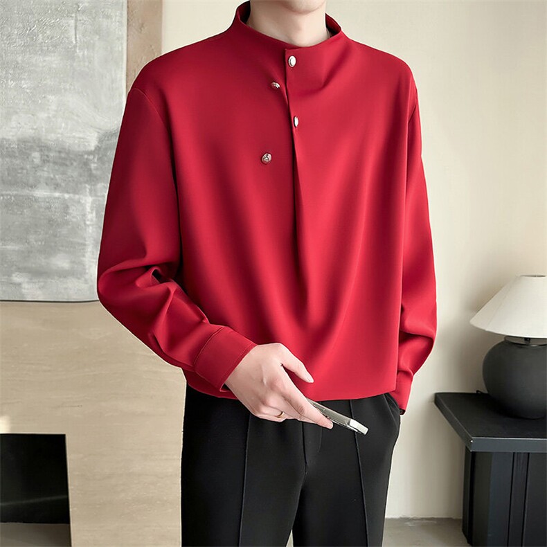 轻熟风~2025春季套头叠门禁设计长袖衬衫T7703/P55，男装衬衫，电商B331