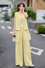 老钱风无袖蕾丝刺绣马甲阔腿裤两件套女2026夏季新款松弛感套装，女装套装/套裙，伊仟回