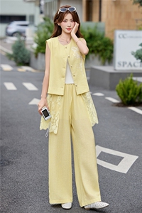 老钱风无袖蕾丝刺绣马甲阔腿裤两件套女2026夏季新款松弛感套装图片