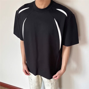 【有货】DHT192-批40美式复古解构拼色短袖t恤男女夏季情侣半袖图片