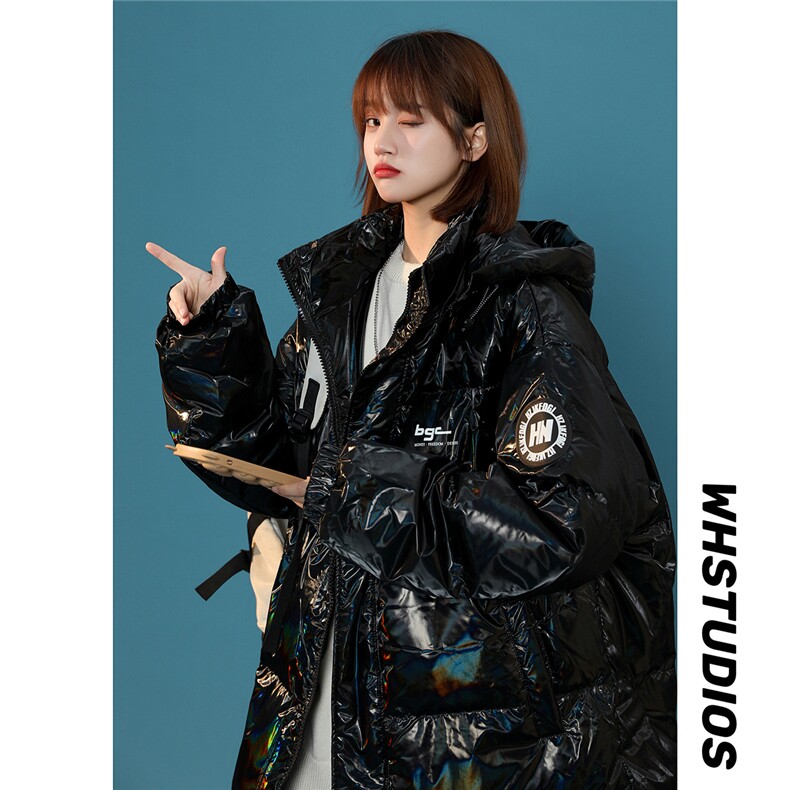 中性风22冬季炫彩亮面设计贴标保暖宽松连帽羽绒服YR100P255控298，男装羽绒服，A247A