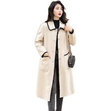 毛呢外套2020冬季新款时尚长袖翻领中长款纯色双面呢大衣外套女，女装毛呢外套，潮品会