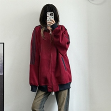 抖音得物高品质26春装美式高街重磅结构拼接织带立领卫衣外套CM42，女装短外套，电商A486-1
