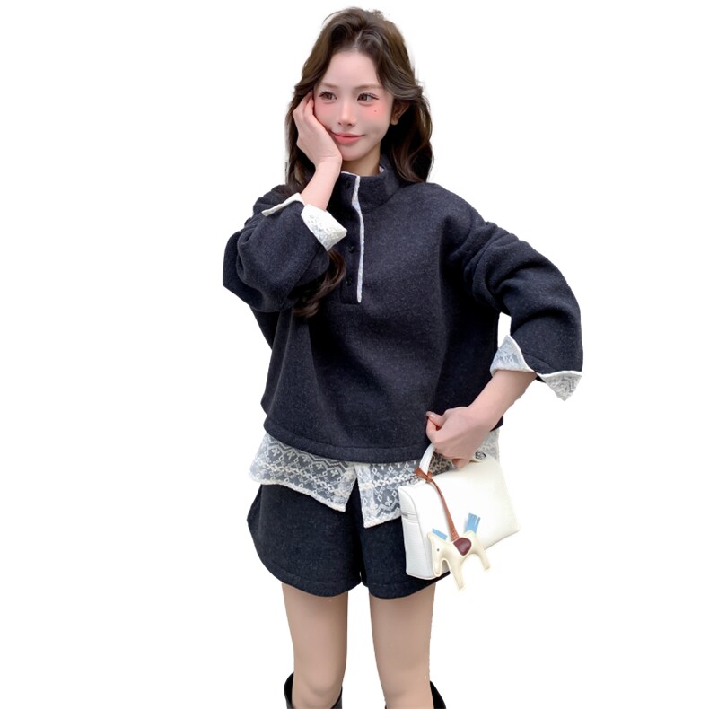 【现货】蕾丝拼接假两件上衣+短裤套装2D148-2614-P185-K275,女装套装/套裙,2D148