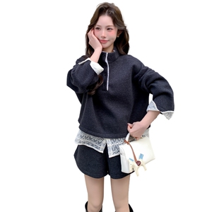 【现货】蕾丝拼接假两件上衣+短裤套装2D148-2614-P185-K275图片