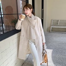 现货主推内胆90绒围巾可脱卸大衣外套9919-P275-K398，女装毛呢外套，2C129