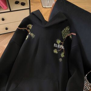 万针刺绣结构设计重磅秋冬全棉高品质美式高街连帽卫衣外套 Y7701图片