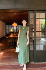 新中式风EIA一尧空林晚清冷禅意旗袍连衣裙夏温婉短袖长裙，女装连衣裙，梦白服饰厂